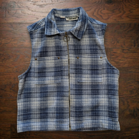 Vintage 1980s Blue Plaid Full Zip Vest Size S