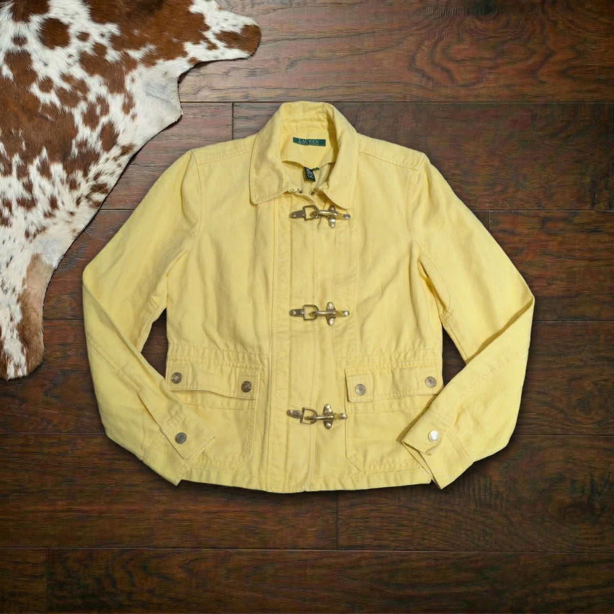 Lauren Ralph Lauren Yellow Cotton Linen Lobster Clasp Jacket Size M