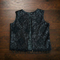 Vintage 1980s Mohan's Ltd Black Sequin Beaded Fringe Vest Size 38 (Fits M)