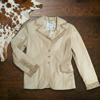 Vintage 1990s Pamela McCoy Leather Tiger Print Trim Jacket Size S