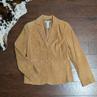 Liz & Co. Tan Genuine Suede Button Front Blazer Jacket Size S