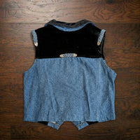 Vintage 1980s Simply Barbara Denim & Velvet Embellished Braided Vest Size S