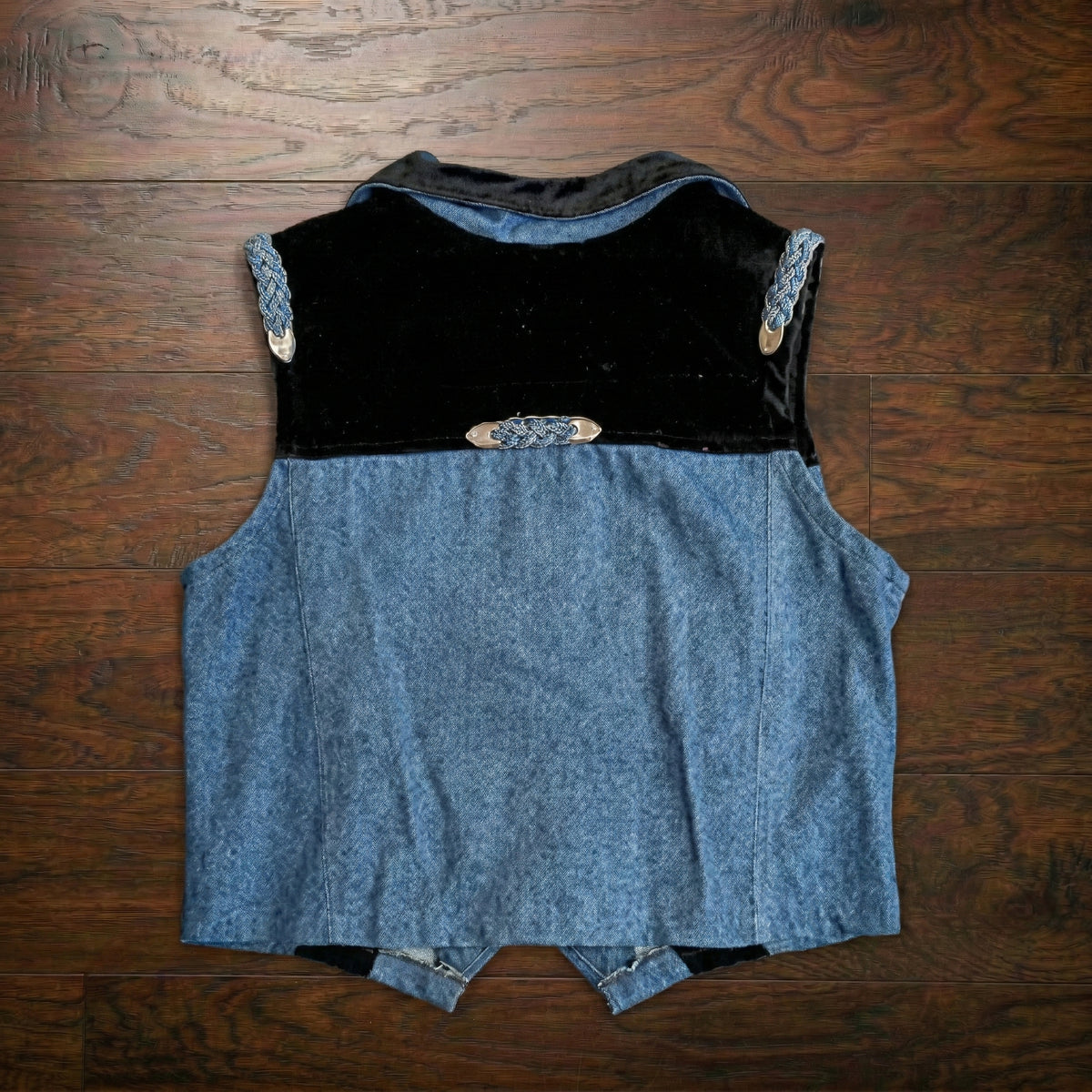 Vintage 1980s Simply Barbara Denim & Velvet Embellished Braided Vest Size S
