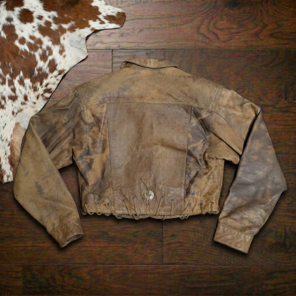Vintage 1980s B.B. Dakota Cropped Distressed Leather Concho Jacket Size S