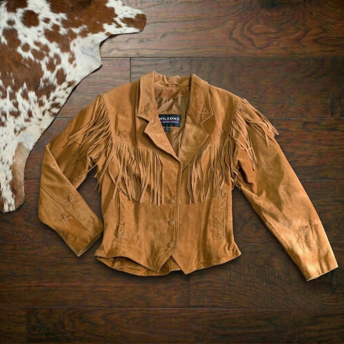 Vintage 1990s Wilsons Leather Brown Genuine Suede Fringe Jacket Size M
