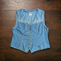 Vintage 1980s G.W. Division of Graff Embroidered Denim Vest Size 16 (Fits M)