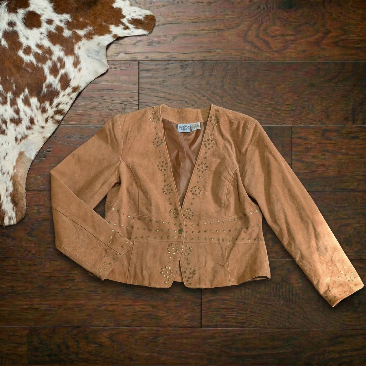 Y2K Vintage Rod's Studded Brown Suede Leather Jacket Size L (Fits M)