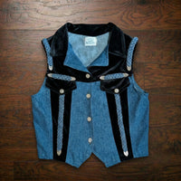 Vintage 1980s Simply Barbara Denim & Velvet Embellished Braided Vest Size S