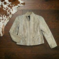 Alfani Genuine Leather Snakeskin Print Zip Jacket Size P (Fits PS)