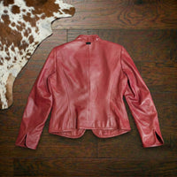 Red Leather Asymmetrical Jacket Size 4 (Fits S)