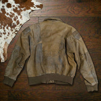 Vintage Oversized 1980s Out of Bounds Distressed Leather Bomber Jacket Size S