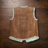 Vintage 1970s Genuine Suede Leather Sherpa Lined Western Vest Size L