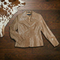 Vintage 1990s Pamela McCoy Genuine Leather Snakeskin Print Blazer Size XS