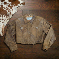 Vintage 1980s B.B. Dakota Cropped Distressed Leather Concho Jacket Size S