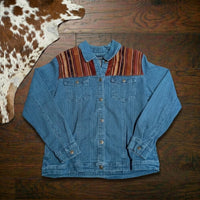 Denim & Co. Velvet Corduroy Trim Button Front Denim Jacket Size M