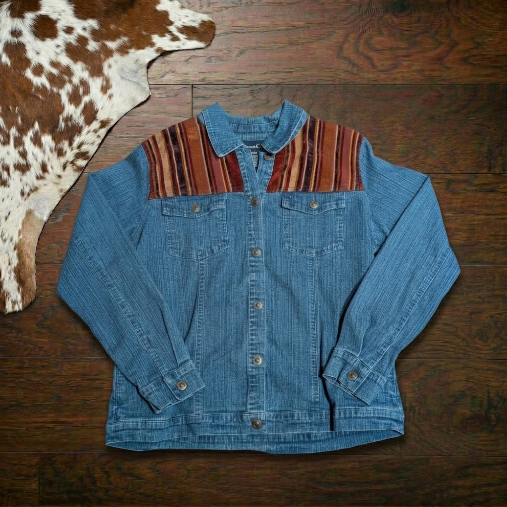 Denim & Co. Velvet Corduroy Trim Button Front Denim Jacket Size M