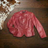 Red Leather Asymmetrical Jacket Size 4 (Fits S)