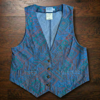 Vintage 1990s Koret City Blues Geometric Southwestern Print Vest Petites S