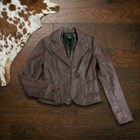 Y2K Arden B Brown Genuine Leather Button Blazer Jacket Size M