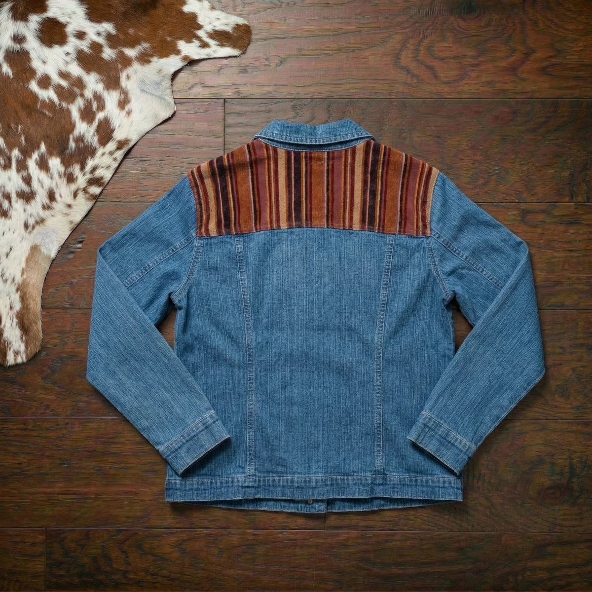 Denim & Co. Velvet Corduroy Trim Button Front Denim Jacket Size M
