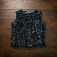Vintage 1980s Mohan's Ltd Black Sequin Beaded Fringe Vest Size 38 (Fits M)