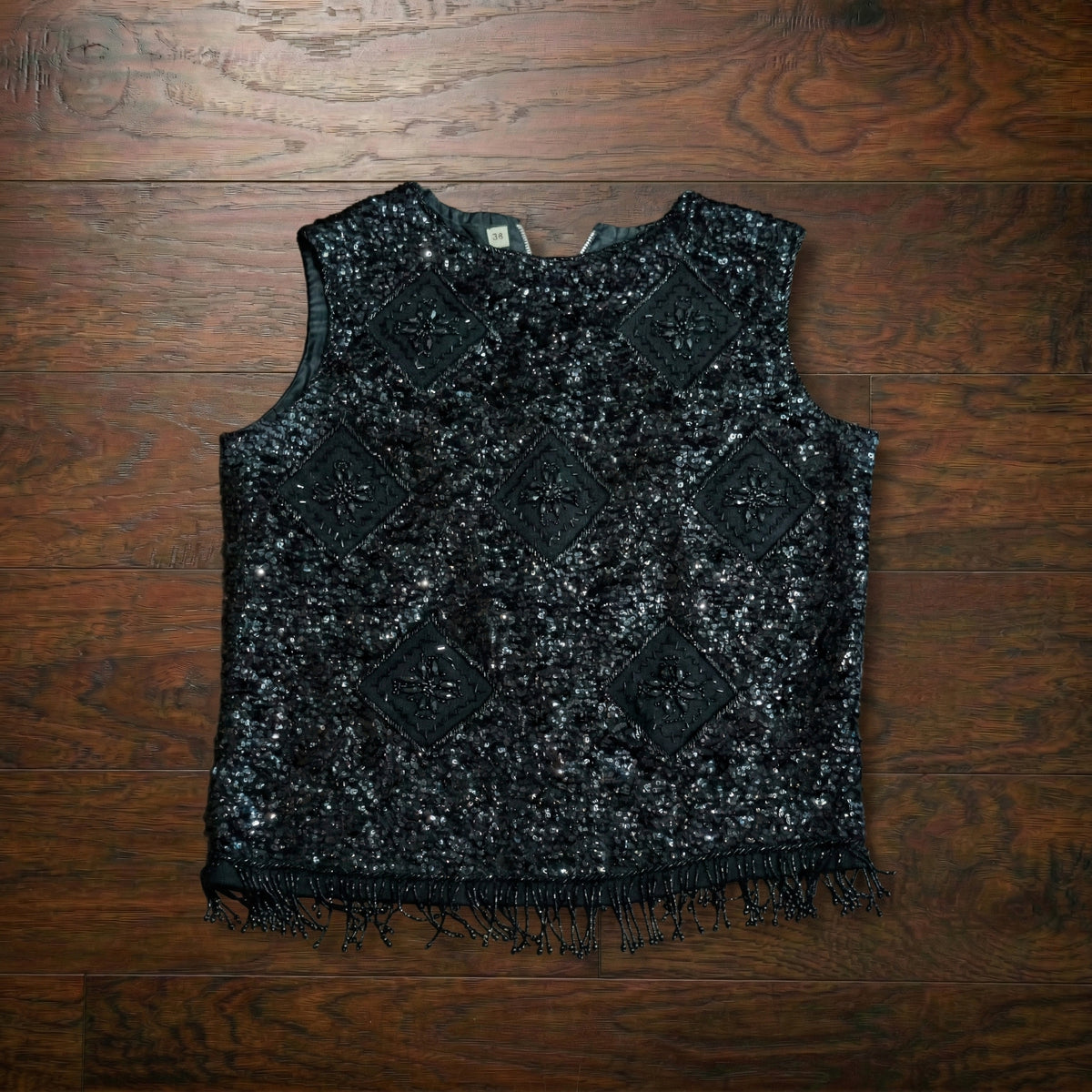 Vintage 1980s Mohan's Ltd Black Sequin Beaded Fringe Vest Size 38 (Fits M)