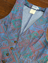 Vintage 1990s Koret City Blues Geometric Southwestern Print Vest Petites S