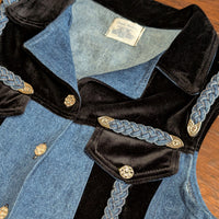 Vintage 1980s Simply Barbara Denim & Velvet Embellished Braided Vest Size S