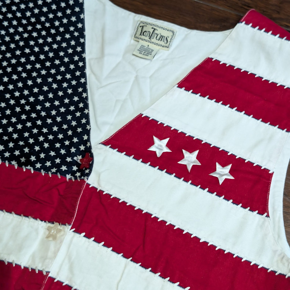 Vintage 1990s Tantrums Americana Flag Print Embroidered Vest Size L