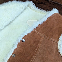 Vintage 1970s Genuine Suede Leather Sherpa Lined Western Vest Size L