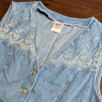 Vintage 1980s G.W. Division of Graff Embroidered Denim Vest Size 16 (Fits M)