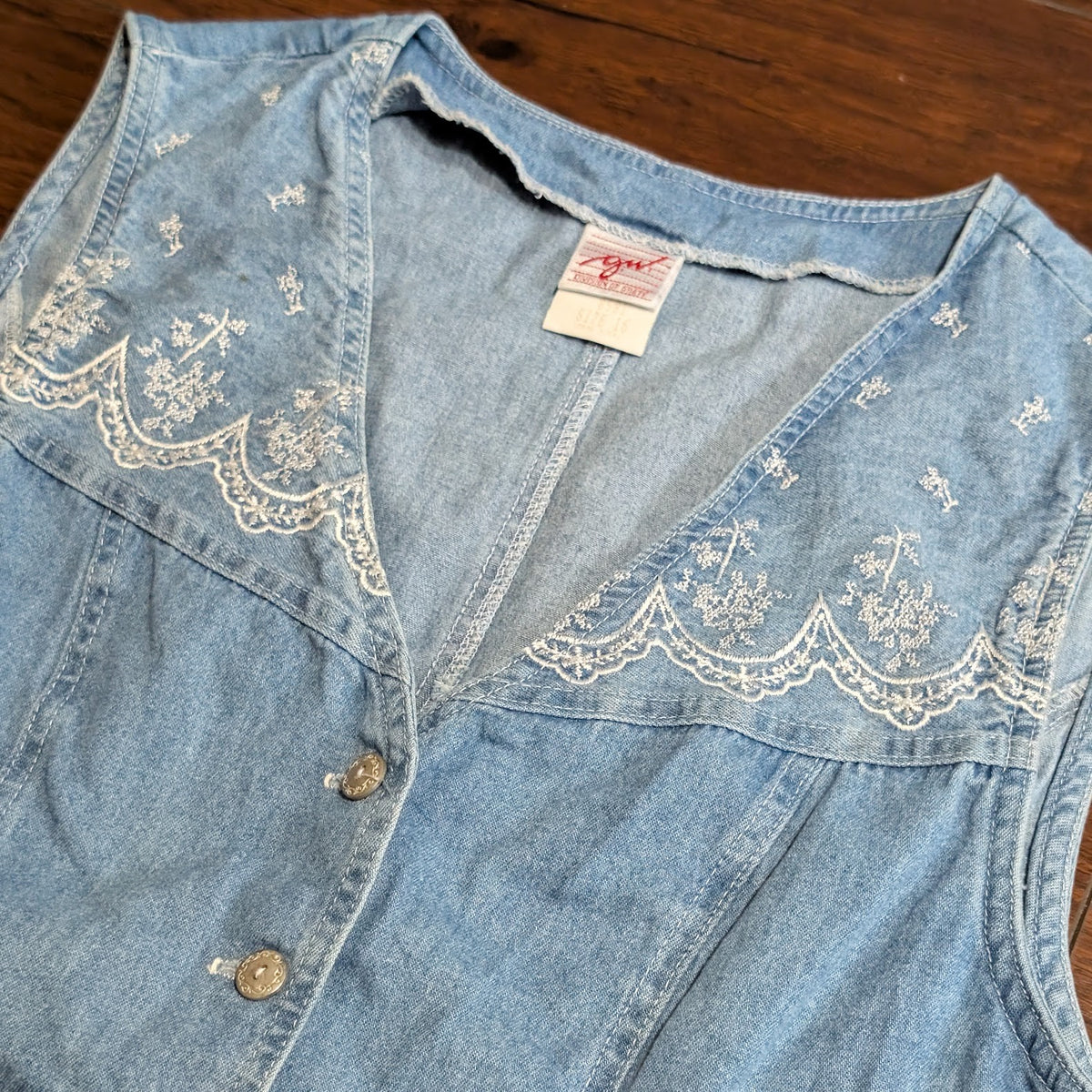 Vintage 1980s G.W. Division of Graff Embroidered Denim Vest Size 16 (Fits M)