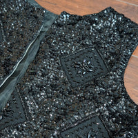 Vintage 1980s Mohan's Ltd Black Sequin Beaded Fringe Vest Size 38 (Fits M)