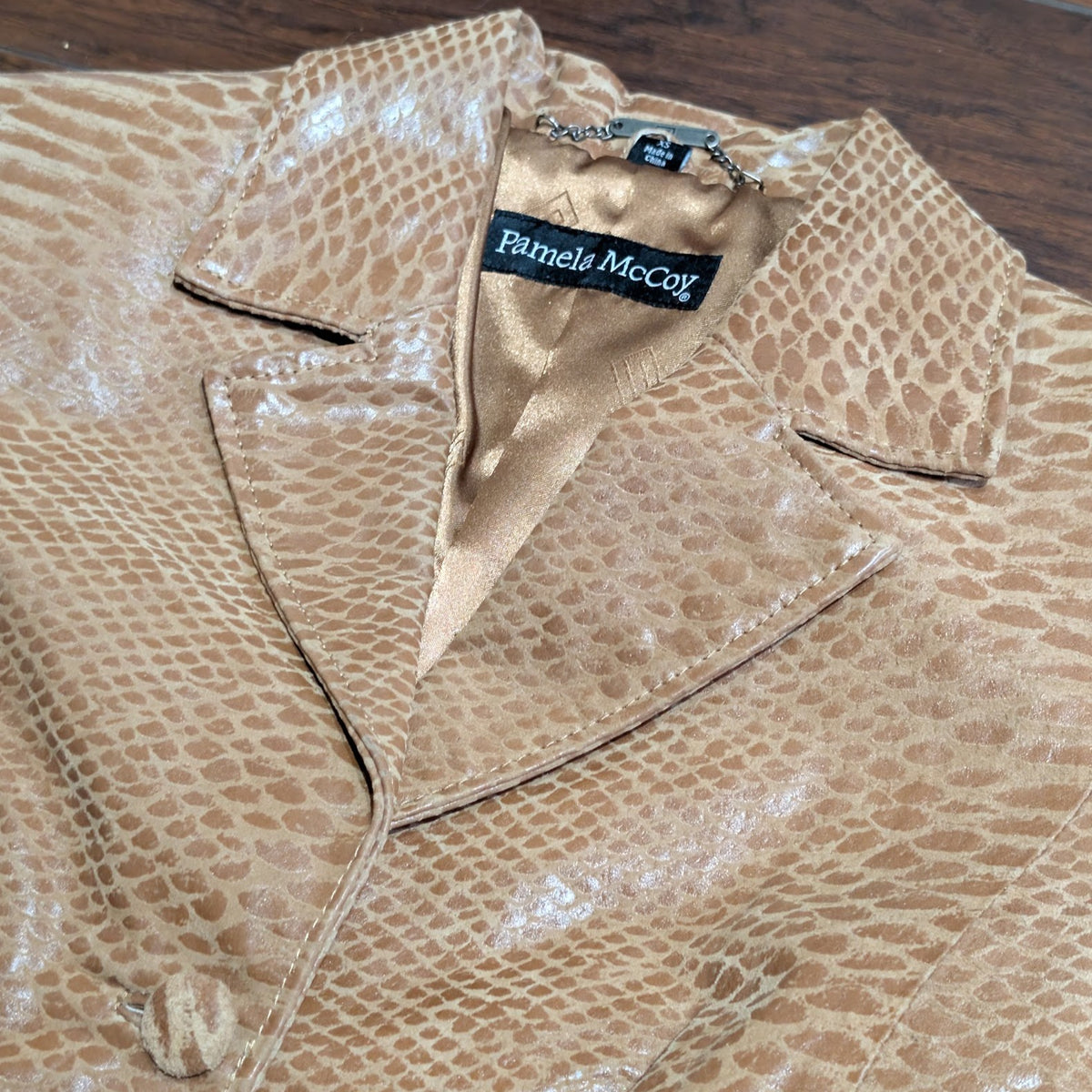 Vintage 1990s Pamela McCoy Genuine Leather Snakeskin Print Blazer Size XS