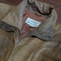 Vintage Oversized 1980s Out of Bounds Distressed Leather Bomber Jacket Size S
