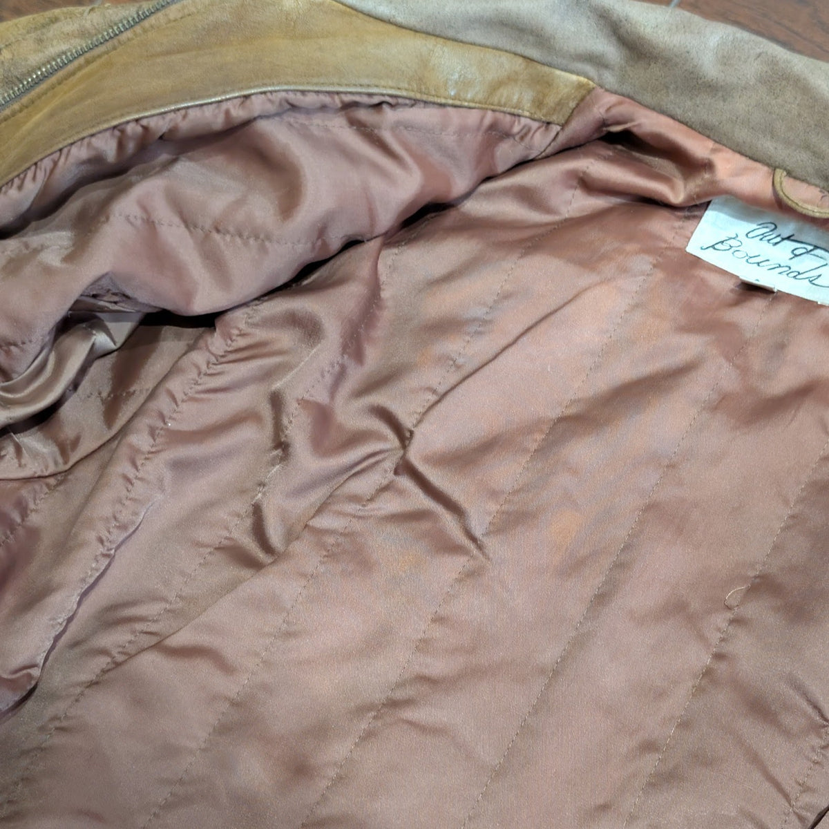 Vintage Oversized 1980s Out of Bounds Distressed Leather Bomber Jacket Size S