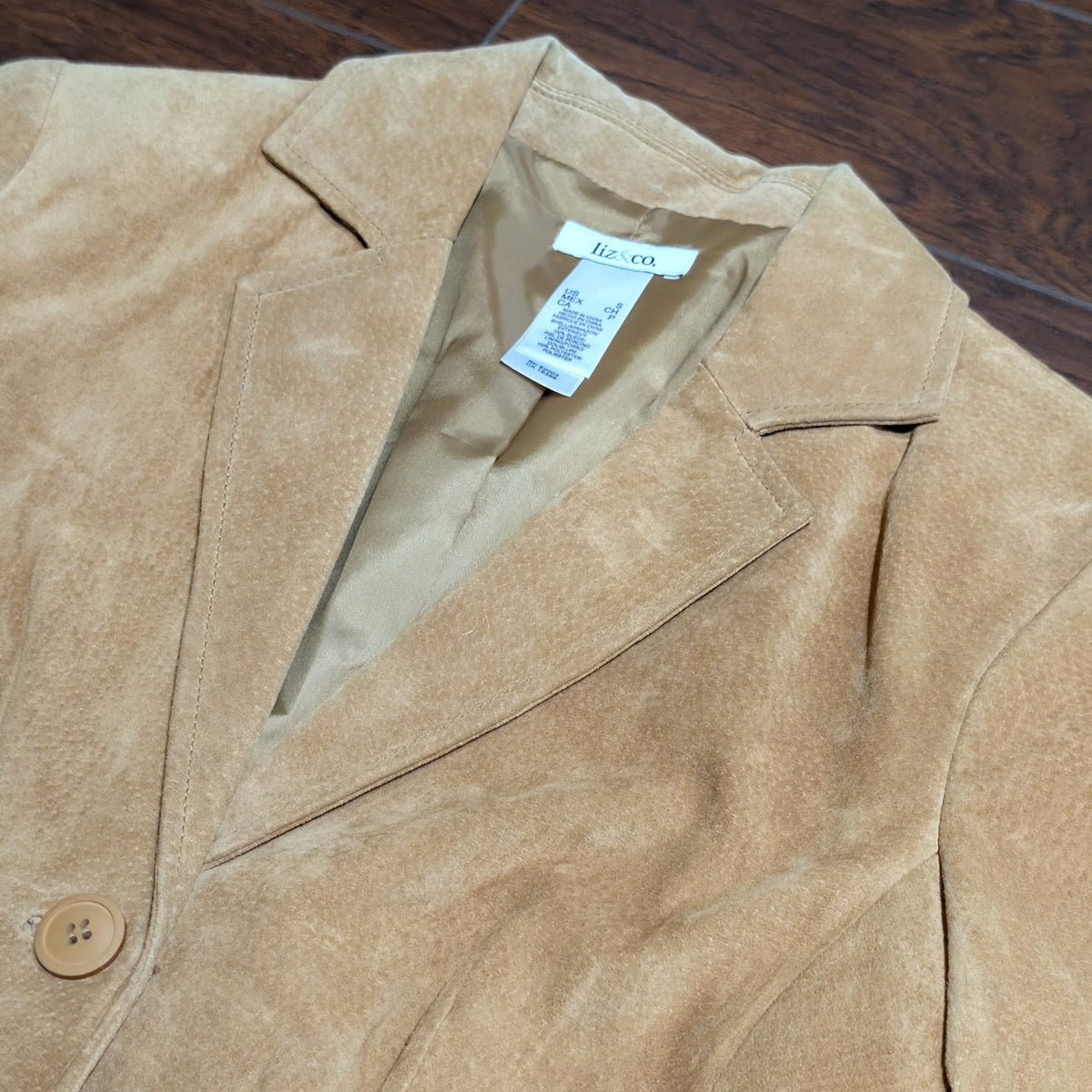 Liz & Co. Tan Genuine Suede Button Front Blazer Jacket Size S