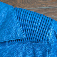 Vintage 1980s Out of Bounds Cobalt Blue Snakeskin Leather Bomber Jacket Size M (Fits S)