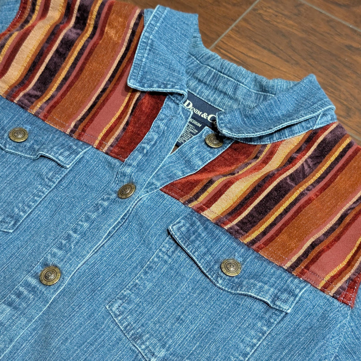 Denim & Co. Velvet Corduroy Trim Button Front Denim Jacket Size M