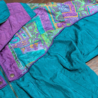 Vintage 1980s Lavon Teal & Purple Abstract Print Windbreaker Jacket Size M