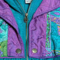 Vintage 1980s Lavon Teal & Purple Abstract Print Windbreaker Jacket Size M
