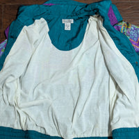 Vintage 1980s Lavon Teal & Purple Abstract Print Windbreaker Jacket Size M