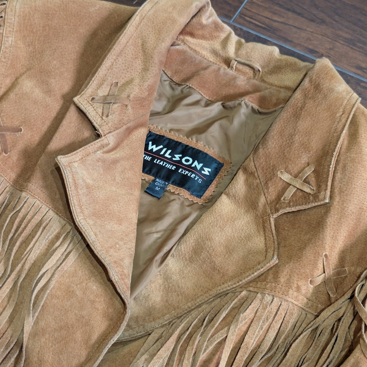Vintage 1990s Wilsons Leather Brown Genuine Suede Fringe Jacket Size M
