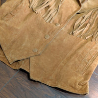 Vintage 1990s Wilsons Leather Brown Genuine Suede Fringe Jacket Size M