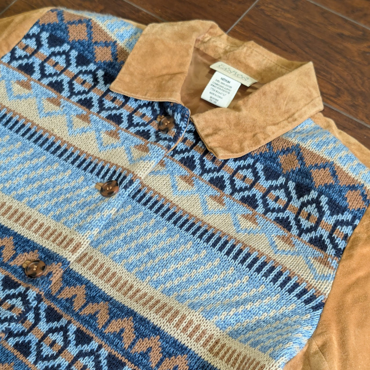 Vintage Cedar Canyon Suede Leather Southwestern Knit Button Jacket Size M
