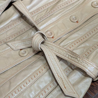 Vintage 1970s NWT Ms Pioneer Deadstock Beige Leather Tie Waist Jacket Size 12 (Fits M)