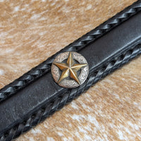 Vintage 1990s Nocona Black Leather Star Ranger Belt Size 36