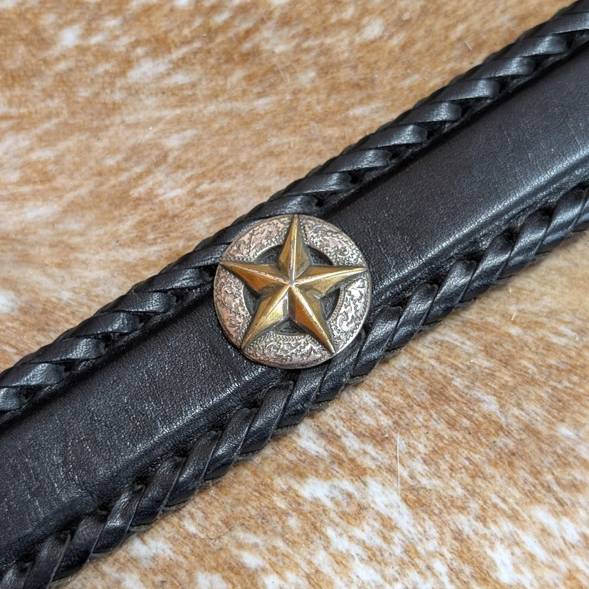 Vintage 1990s Nocona Black Leather Star Ranger Belt Size 36