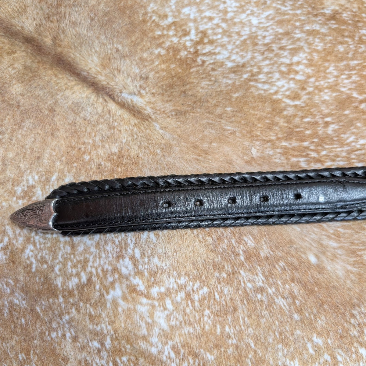 Vintage 1990s Nocona Black Leather Star Ranger Belt Size 36