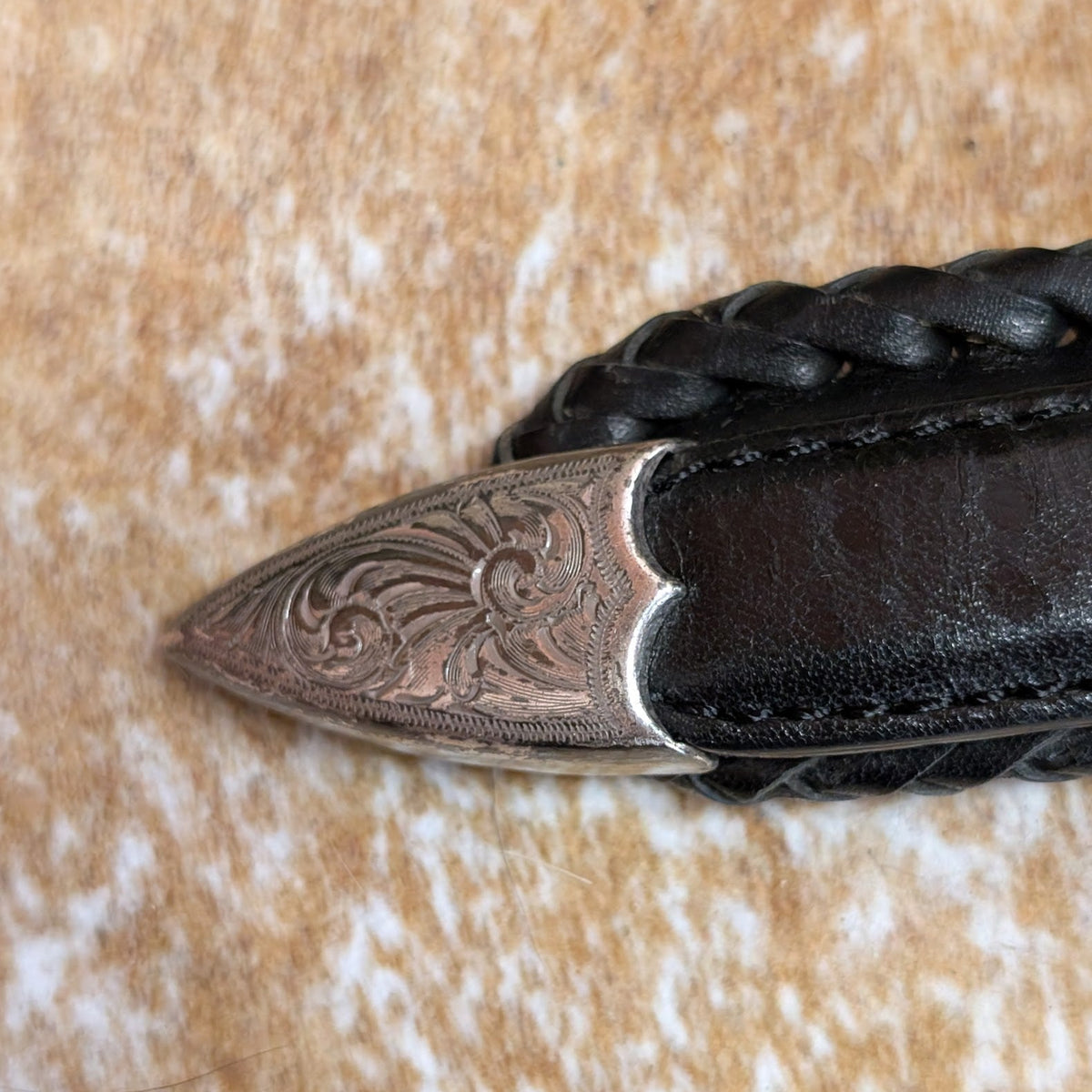 Vintage 1990s Nocona Black Leather Star Ranger Belt Size 36